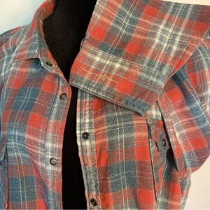 Women's Red and Blue Plaid Casual Button Down Shirt
